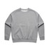 A grey crew jumper with a relaxed fit and long sleeves, featuring a logo on the front.