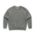 A grey jumper with a crew neckline and long sleeves, featuring a logo on the front.