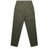 Utility cargo pants in olive green with multiple pockets and a logo on the waistband.
