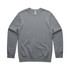 A grey sweatshirt with long sleeves and a round neckline, featuring a logo on the label.