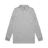 A long-sleeve grey polo shirt featuring a collar and a branded logo.