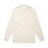 A long-sleeved rugby jersey in cream with a white collar. It features a logo on the front.