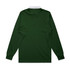 A dark green rugby jersey with long sleeves and a white collar, featuring a blank back and no visible branding.