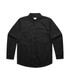 A black work shirt with long sleeves, a collar, and two front pockets. It features a logo.