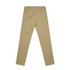 A pair of khaki standard pants viewed from the back, featuring back pockets and a fitted design.