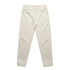 Cream-coloured track pants with an elastic waistband and cuffs, featuring a logo.
