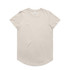 A light beige t-shirt with a rounded neckline and short sleeves. It features a logo.