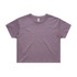 A cropped tee in a soft lavender colour, featuring a simple design and a logo.