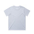 A light blue t-shirt with a round neckline and short sleeves, featuring a logo on the label.