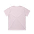 A plain light pink t-shirt with short sleeves, featuring a logo on the back.