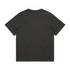 A faded black t-shirt with short sleeves and a casual fit, featuring a logo on the back.