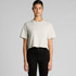 A light grey cropped t-shirt with short sleeves, worn by a model with black jeans. The shirt features a logo.