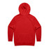 A red hoodie with a hood and long sleeves. The back is plain with no visible logos or designs.