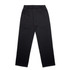 Cuffless track pants in black with an elastic waistband and two side pockets, featuring a logo.