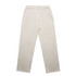 Cream-coloured cuffless track pants with a smooth finish and side pockets, featuring a minimal logo.