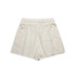 Soft beige sports shorts featuring an elastic waistband and a single back pocket. Includes a logo.