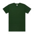 A green t-shirt with a crew neck and short sleeves, featuring a logo tag.