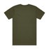 A plain olive green T-shirt with a simple design and no visible branding or logos on the back.