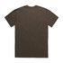 A plain brown heavy faded t-shirt displayed flat on a white background, featuring a simple design and a logo.