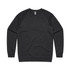 A dark grey jumper with raglan sleeves and a round neckline, featuring a logo on the tag.