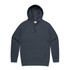 A dark grey hoodie featuring a front pocket and a hood, with a logo visible on the design.