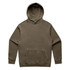 A faded olive green hoodie with a front pocket and an attached hood, featuring a logo on the design.