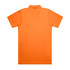An orange work polo shirt with a short sleeve and a collar, featuring a logo.