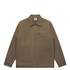 A canvas heavy jacket in olive green with a zip front and two front pockets. It features a small chest pocket and has a logo.