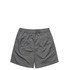 A pair of grey swim shorts with an elastic waistband and no visible branding.