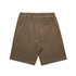 Khaki sports shorts with an elastic waistband and a single back pocket. Features a logo on the waistband.