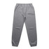 A pair of grey track pants with an elastic waistband and fitted cuffs, featuring a logo.