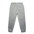 A pair of light grey track pants featuring an elastic waistband and a single back pocket.