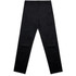 Black straight elastic pants with a simple design and waistband, featuring pockets and a plain style.