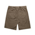 Canvas shorts in a brown hue, featuring multiple pockets and an elastic waistband. Logo detail present.