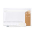 A clear pencil case containing coloured pencils, a white pen, an eraser, and a ruler.