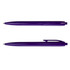 A purple plastic pen with a smooth barrel and clip, featuring a sleek design and a logo.