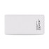A white power bank with a logo on one side, designed for charging devices.