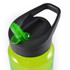A drink bottle with a bright green body and a black lid featuring a flip-top straw for easy sipping.