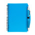 A blue Scribe Spiral Notebook accompanied by a matching pen, designed for office and business use.