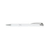 A metal pen in white with silver accents, featuring a clip and a sleek design. It has a logo present on the body.