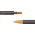 A metal pen with a dark grey barrel and bamboo accents, featuring a clip and a visible nib. The pen has a logo.