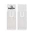 A translucent white bookmark magnifier ruler with a logo, featuring measurement markings on one side.