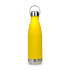 A drink bottle with a bright yellow exterior and a stainless steel bottom, featuring a hanger lid.