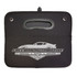 A black cargo storage organiser with a handle and a logo featuring a car silhouette.