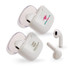 White Twista Earbuds with a case, featuring two logos and a sleek design.