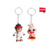 Two custom-shaped PVC keyrings, one depicting a bear in athletic gear and the other a cartoon rabbit, both with silver keyrings.