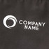 A black polyester canvas half apron featuring a pocket and a logo.