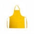 A yellow poly-cotton canvas full bib apron with a colour neck strap and pockets. It features a logo.