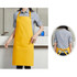 A yellow poly-cotton canvas bib apron with a colour neck strap and a front pocket. Features a logo on the back.