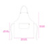 A white poly-cotton canvas bib apron with a colour neck strap, featuring a front pocket and various measurements indicated.